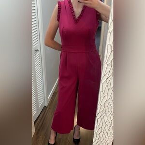 Calvin Klein Red Sleeveless Ruffle V-Neck Dress – Elegant & Feminine